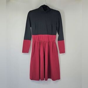 Eshakti Oxblood Red & Black Cottagecore Rustic Mock Turtleneck‎ Dress wPockets